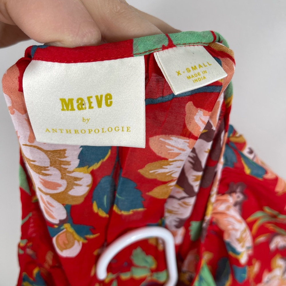 Maeve Lake House Blouse Floral Red Summer Cotton Size XS - Picture 11 of 13